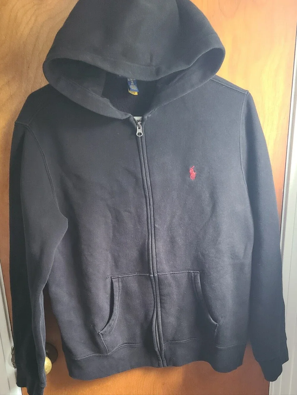 Ralph Lauren Black Zip-Up Hoodie with Red Polo Pony